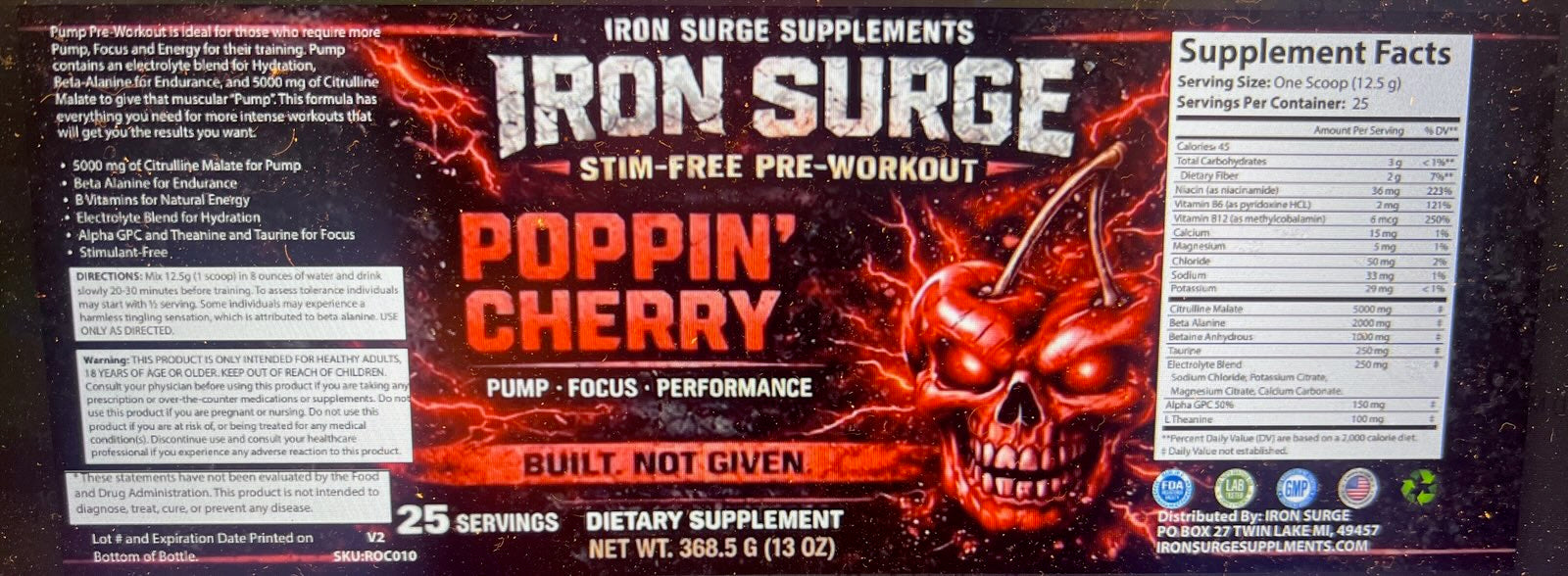 Iron Surge Stim-Free Pre-Workout – Poppin' Cherry