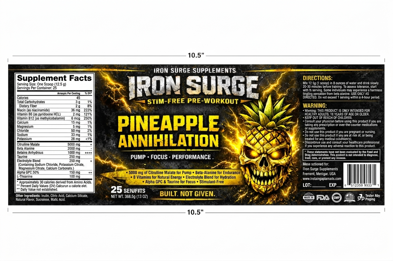 Iron Surge Stim-Free Pre-Workout – Pineapple Annihilation